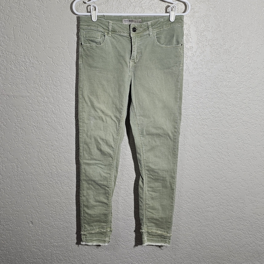 Zara Z1975 Light Green Raw Hem Skinny Jeans